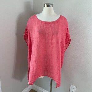 Eileen‎ Fisher Womens Large Coral 100% Linen Boxy Tunic Top Dolman Sleeve Shirt